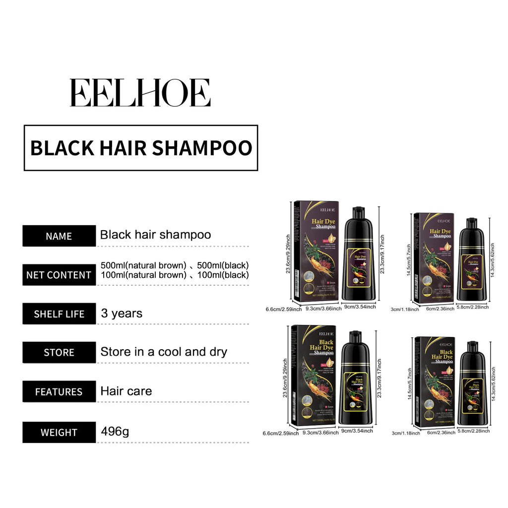 EELHOE White Hair Darkening Shampoo Covers Gray Hair Dye Cleaning Smooth Ginseng 3 in 1 Strengthen Hair Shampoo Color Changing