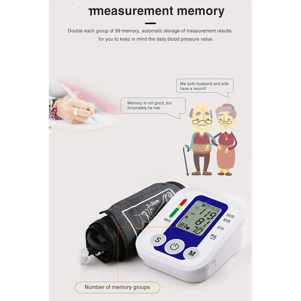 Automatic Digital Arm Blood Pressure Monitor Tonometer Meter Sphygmomanometer LCD Portable Health Care Pulse Meter BP Monitor
