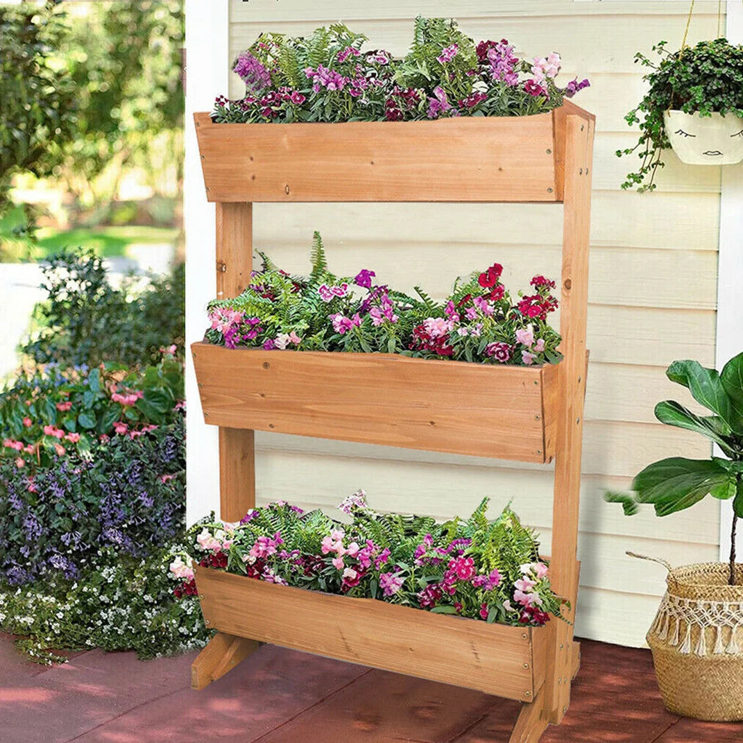 4-Tier Vertical Raised Planter Box Elevated Garden Bed Outdoor Wooden Herb Vegetable Ladder Troughs for Gardening
