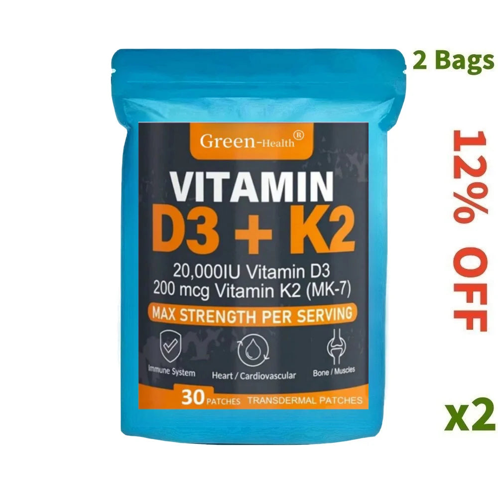 Tidesmit Vitamin D3 & K2 transdermal patches for bone health, muscle support, and immune system boost (30 count).