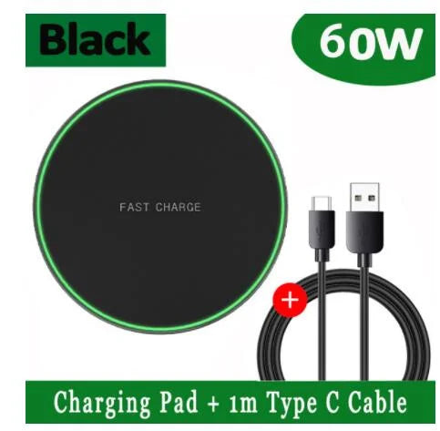 Wireless Charger Pad - Qi Certified Fast Charging Station Black USB-C Cable Tidesmit