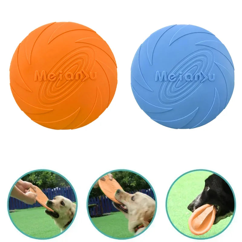 22cm chew-resistant silicone dog frisbee for outdoor interactive training and fetching games. Multicolor flying discs.