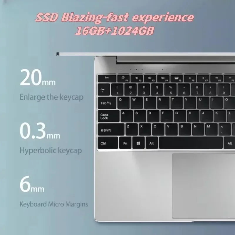 2026 New14.1 Inch Ultra Thin Laptop Intel N95 Win11 DDR4 2TB SSD Portable Slim Business Office Student Notebook PC 16GB 32GB RAM