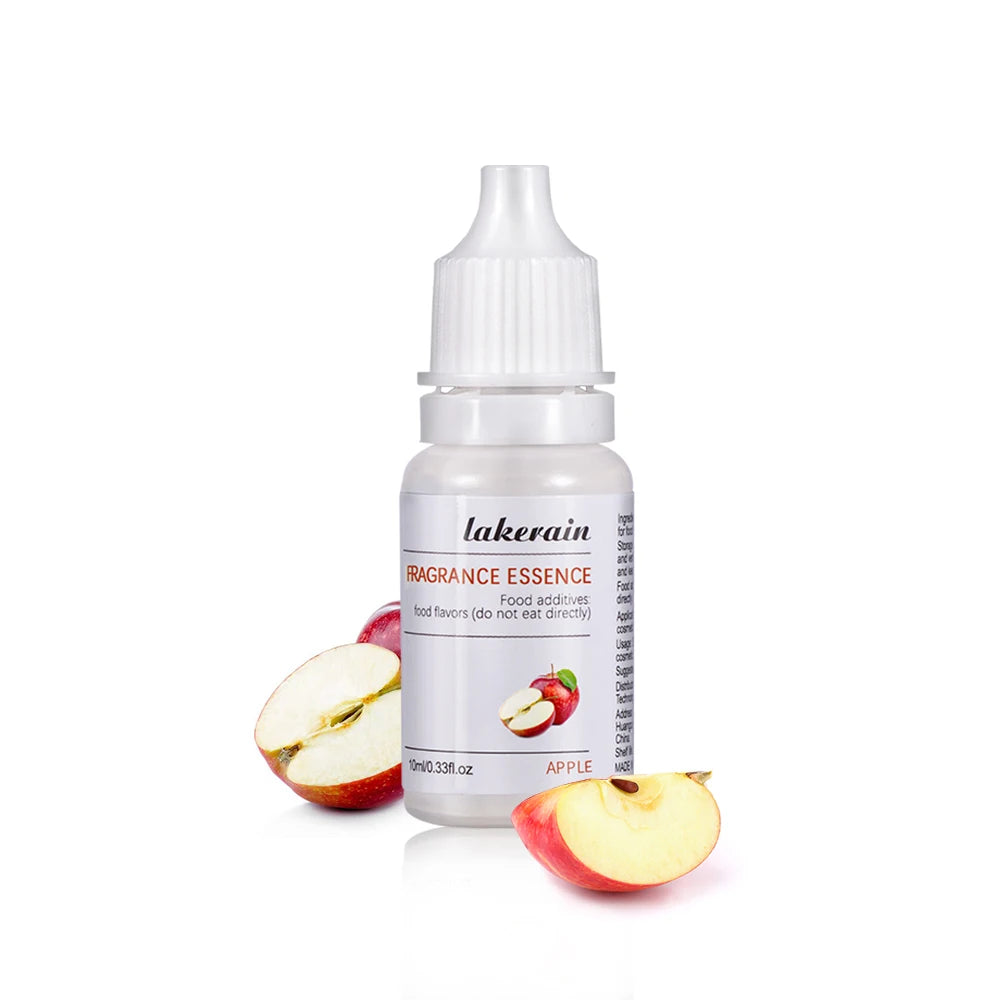 10ml Lakerain apple fragrance essence oil for DIY lip gloss and soap making in a clear squeeze bottle with fresh apples.