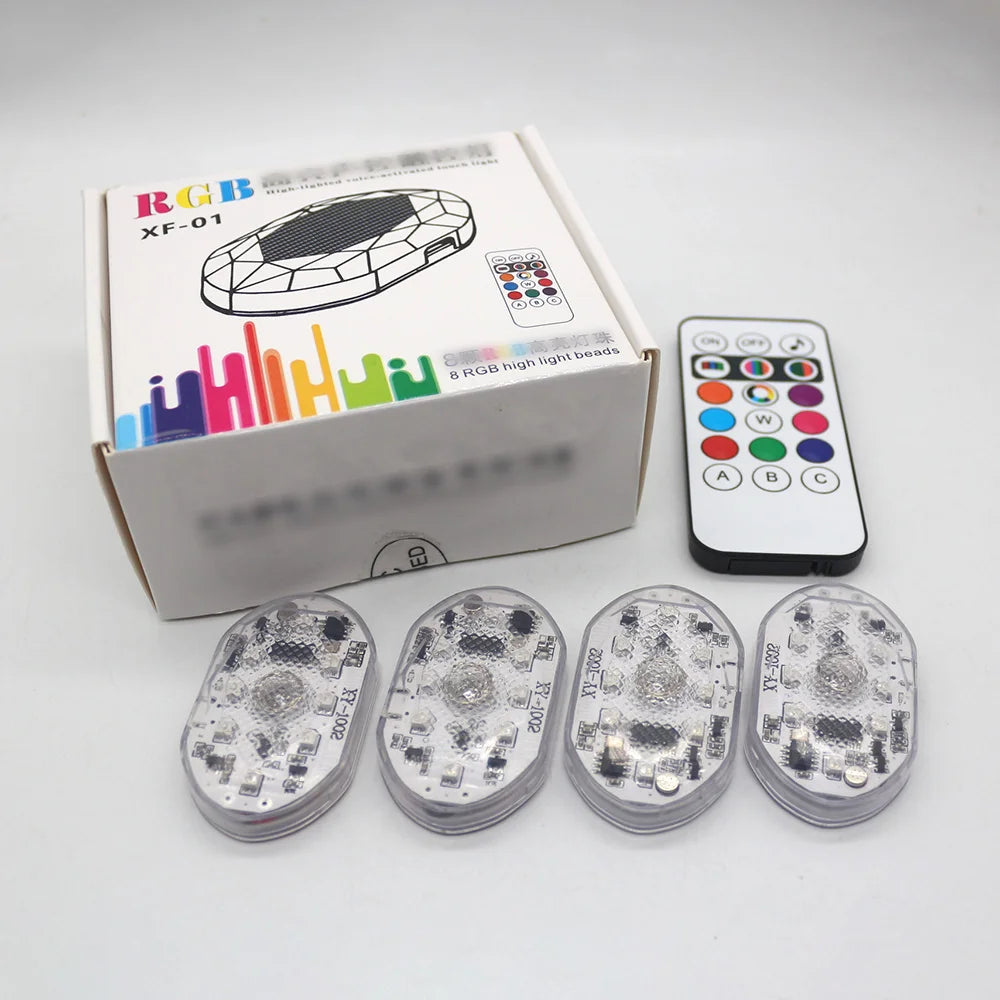 RGB Car LED Interior Lights - Voice Controlled 4-Piece Set by Tidesmit 4pcs RGB Tidesmit