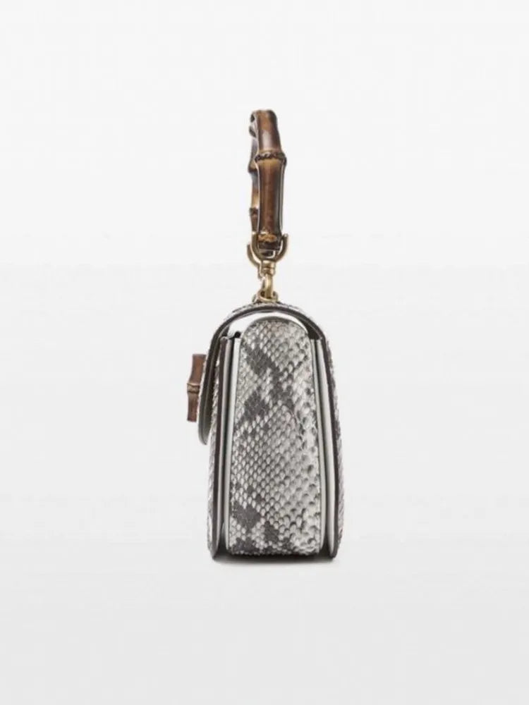 Office Ladies Fashion New Flap Pocket Hasp Tote Handbag Snakeskin Genuine Leather Designer Women SIngle Shoulder Crossbody Bags