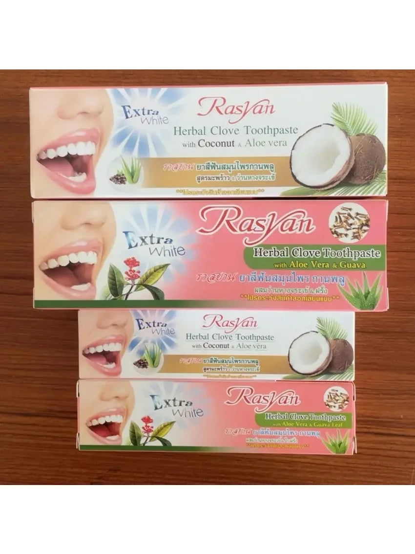 Tidesmit Rasyan Clove and Coconut Oil Teeth Whitening Toothpaste and Powder Set for Yellow Stain Removal