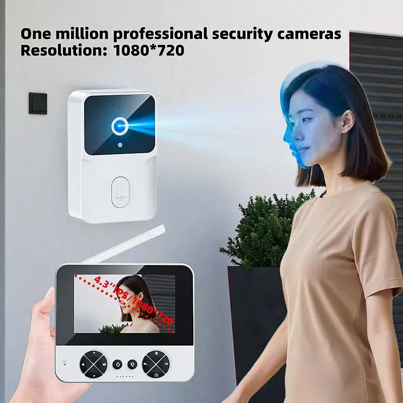 4.3 "Upgraded two-way wake-up infrared night vision video doorbell can be installed with indoor and outdoor electronic doorbells
