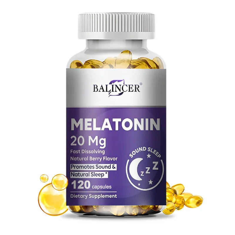 Melatonin 20mg Capsules, Natural Sleep Aid, Fall Asleep Faster, Improves Sleep Quality, Deep Sleep, Relaxation, Vegan