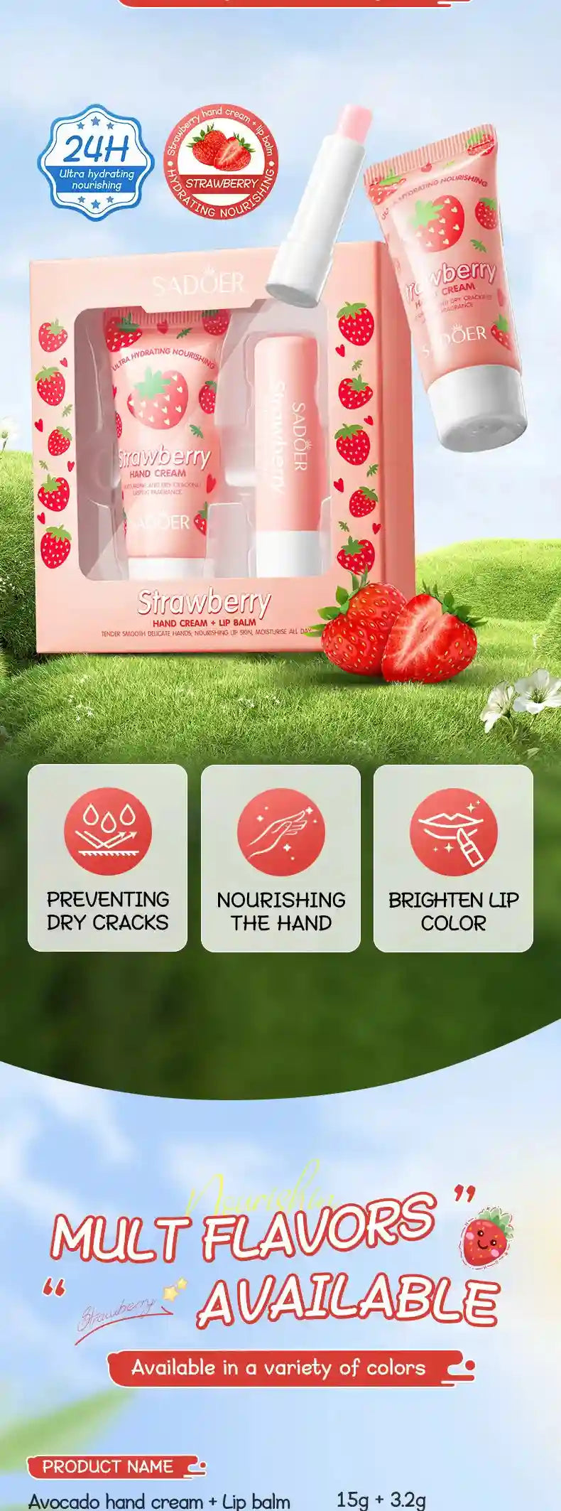 Avocado Nourishing Hand Cream & Lip Balm Set for Dry Skin Repair Lip Care Tidesmit