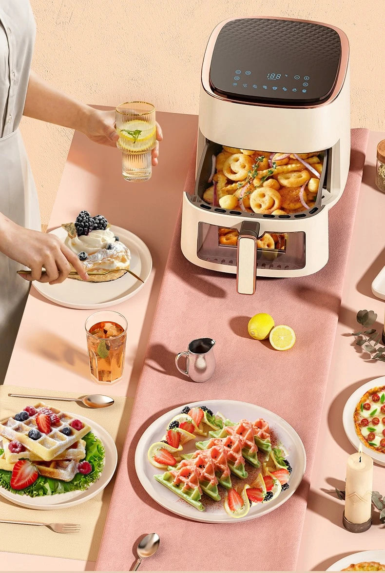 220V Air Fryer Household New Intelligent Large Capacity Visual Non Flip Oil Free Multifunctional Electric Oven Machine