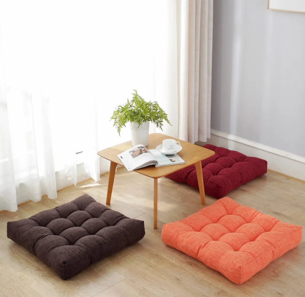Linen Tufted Seat Cushion Square Large Floor Cushions Futon Meditation Yoga Thickened Floor Seating Pillow Tatami Kids Seat Pads