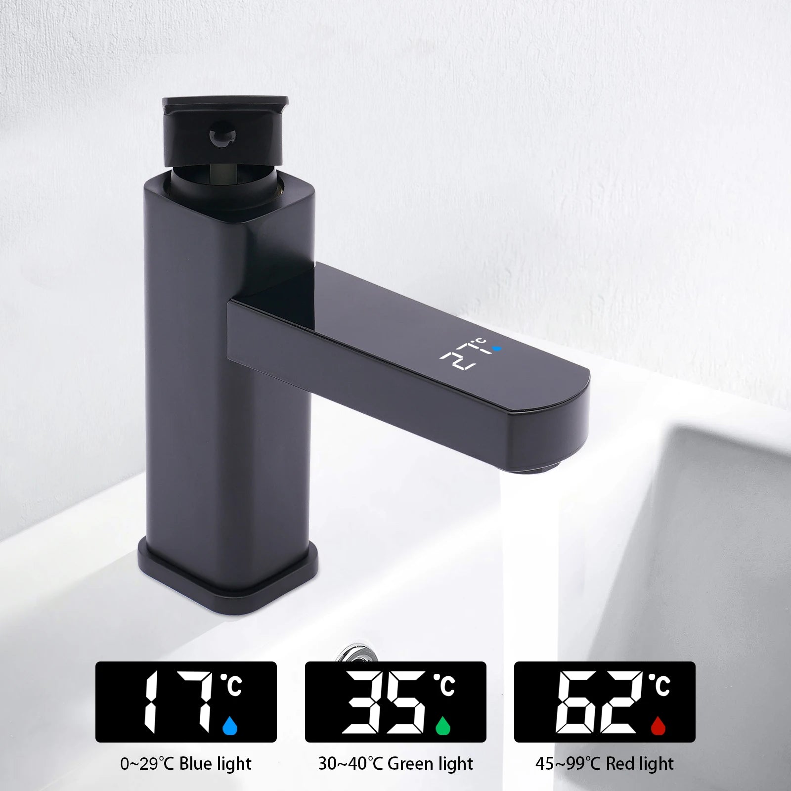 Modern Digital LED Waterfall Faucet with Hot and Cold Control Stainless Steel Kitchen Sink Mixer Tap with Aerator Deck Mounted