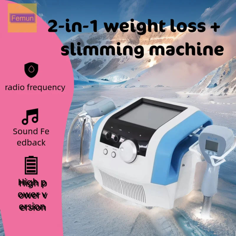 White and blue Ultra 360 RF body contouring machine for cellulite reduction, skin tightening, and face rejuvenation.