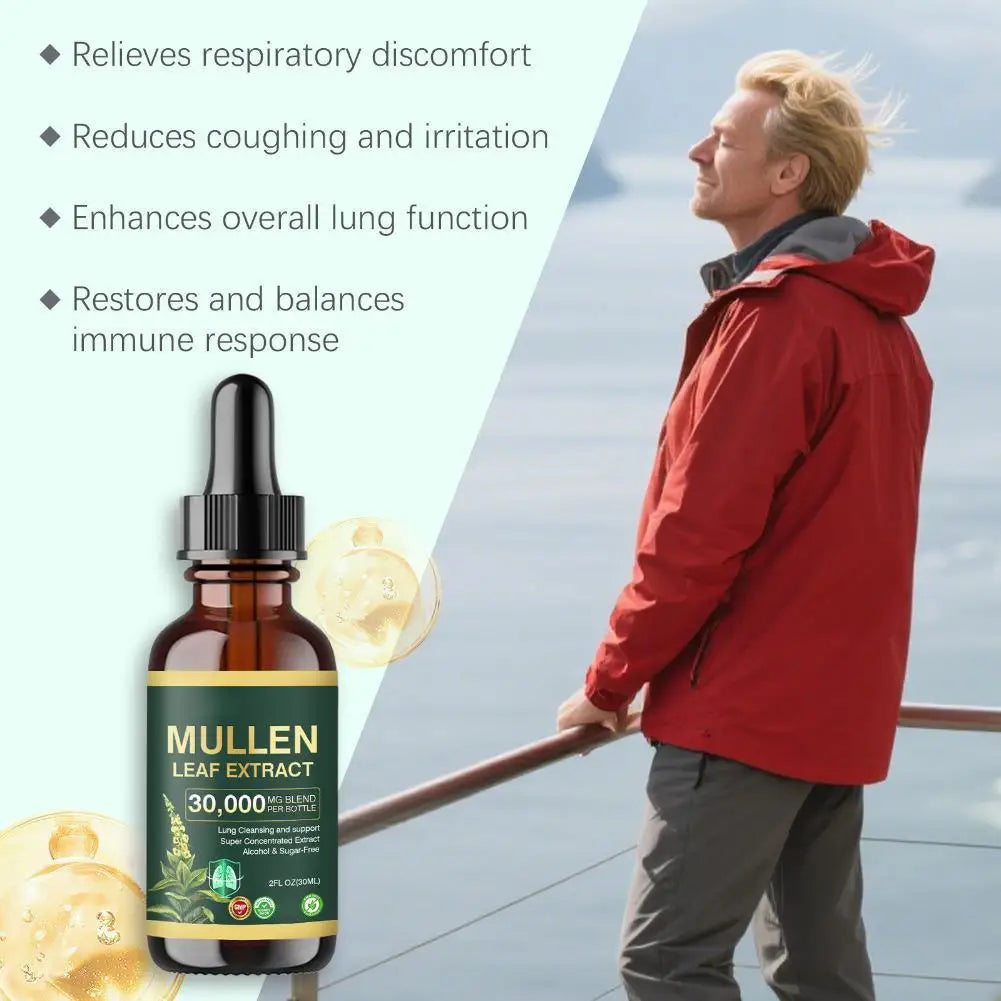 Fast Absorption Lung Clean Drops Natural Mullein Leaf Extract 30000mg Daily Respiratory Care Drops