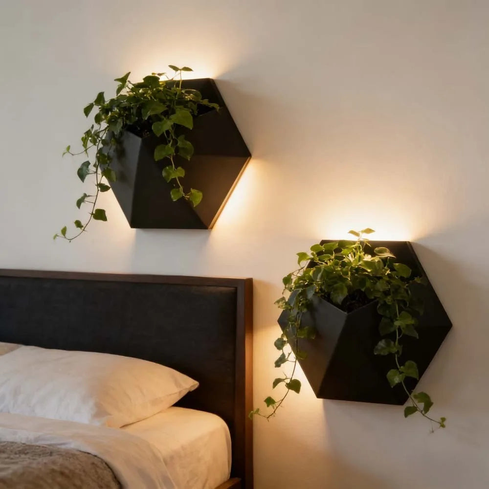 Black Hexagonal Wall Flower Pot With Mounting Holes Unique Design Home Garden Decor Wall Decoration Plant Pot Gardening Gift