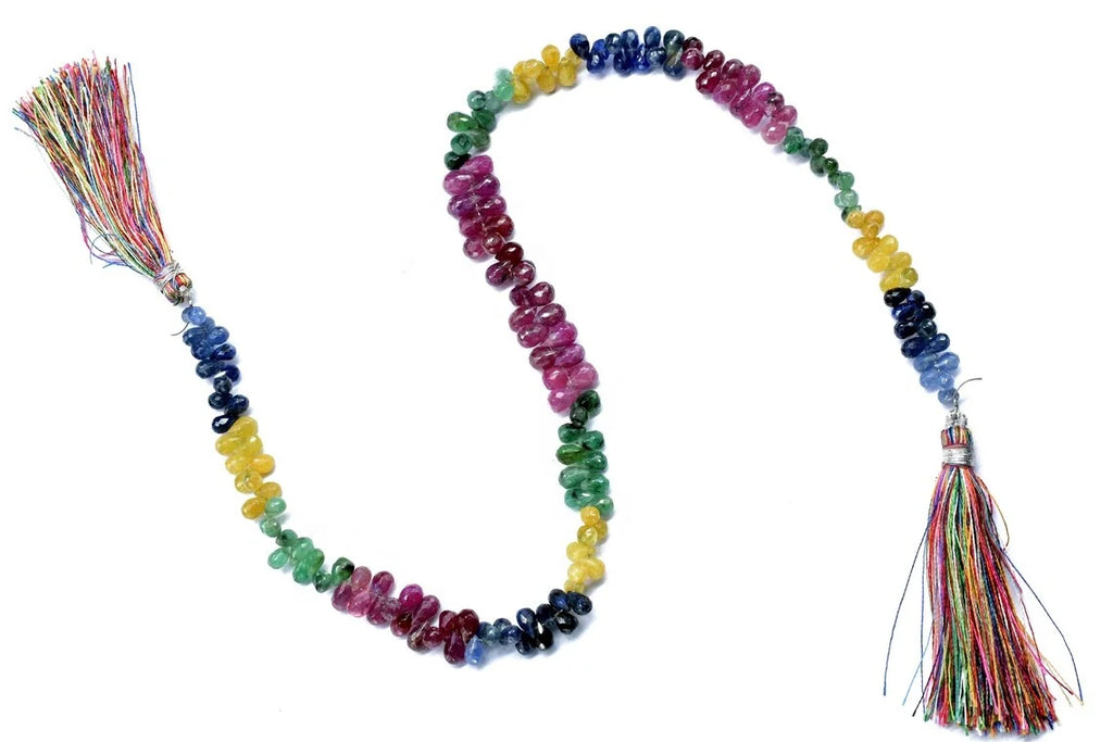 Multi-color faceted drop bead strand with tassel, 4x6mm beads