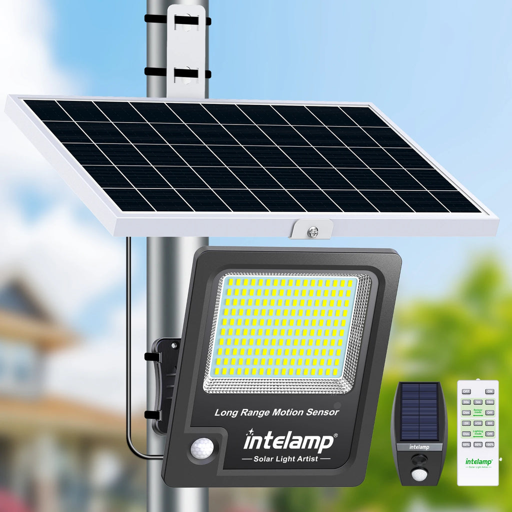 Intelamp 12000mah Long Battery Life Solar Lights With Super Large Solar Panel Faster Charging Two Motion Sensors Detect Wider&Longer For Garden Street Wall Yard