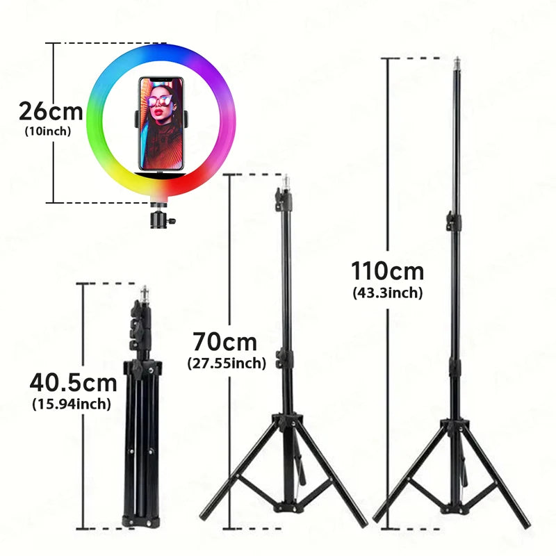 26cm RGB LED Ring Light with Phone Holder and Remote Control Tidesmit