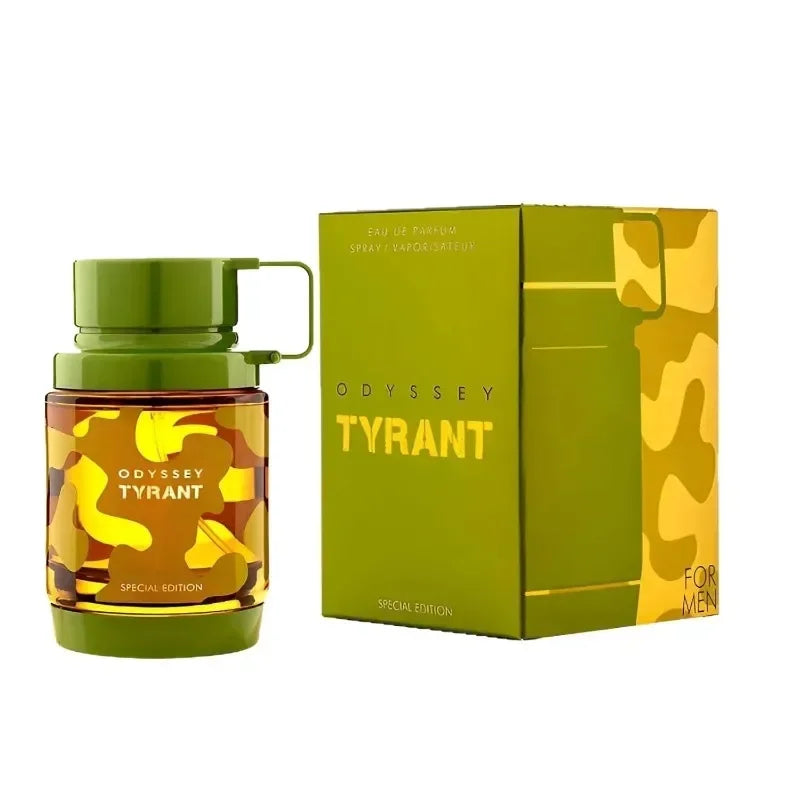 Armaf Odyssey Tyrant EDP for men, 100ml. Camo design bottle and box. Arabian luxury fragrance, Middle Eastern cologne.
