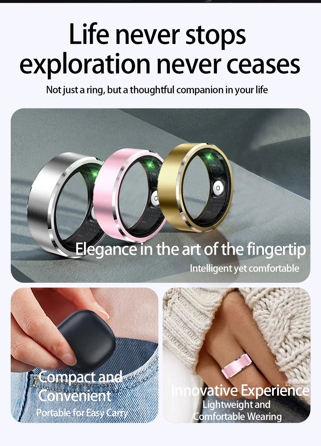 Smart Health Ring Fitness Tracker with Heart Rate & Oxygen Monitor Tidesmit