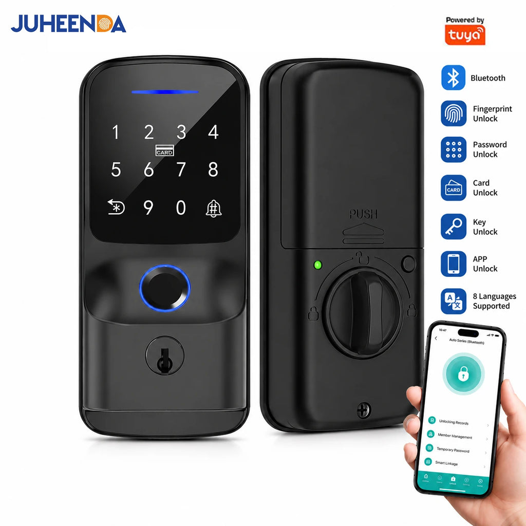 Tuya BLE WiFi Smart Door Lock Fingerprint Password RFID Card Key Unlock APP Control Electronic Deadbolt Lock for Home Office
