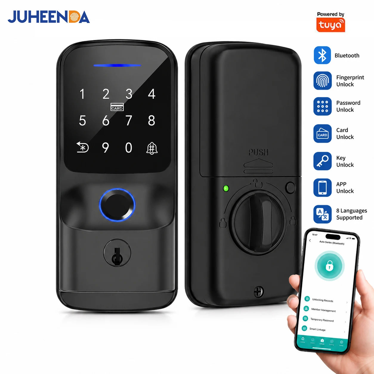 Tuya BLE WiFi Smart Door Lock Fingerprint Password RFID Card Key Unlock APP Control Electronic Deadbolt Lock for Home Office