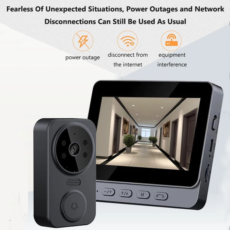4.3 Inch WiFi Wireless Video Doorbell Two Way Video Intercom Outdoor HD Doorbell Camera Smart Home Security Visual Door Bell