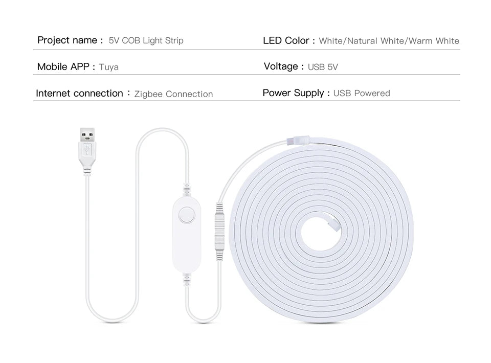 ZigBee 3.0 Wifi COB LED Strip Smart Tuya 5V USB Light Neon LED Tape With Dimmable Dimmer LED Controller Alexa Lamp Cabinet Decor