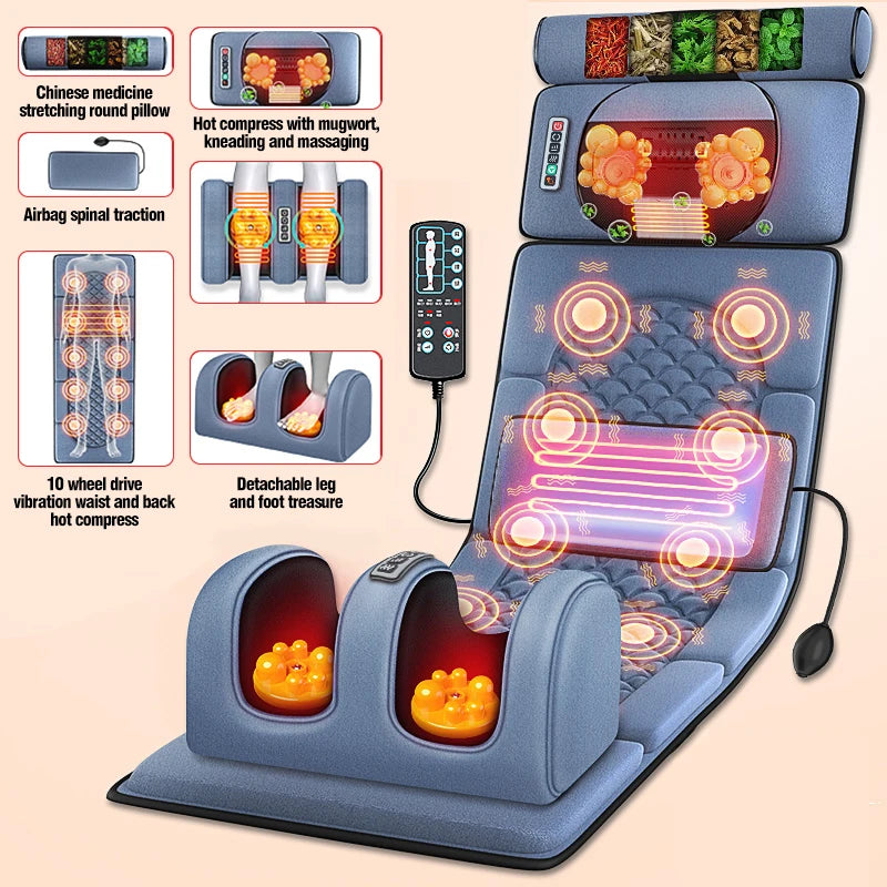 Full Body Massage Mattress with Heat Therapy & Vibration - Grey Massage Chairs Grey Tidesmit