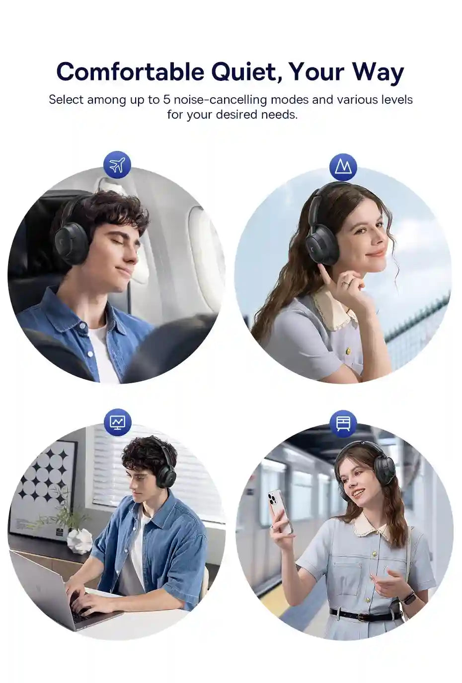 Wireless Headphones with Active Noise Cancellation & 120H Battery Tidesmit