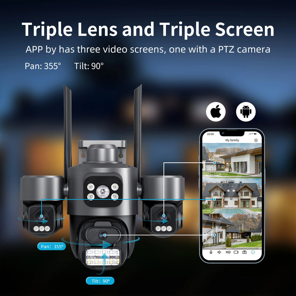 15MP Security Camera iCsee 3-HD Screens Auto Tracking WiFi IP CameraOutdoor CCTV Color Night Vision 2-Way Audio Surveillance Cam