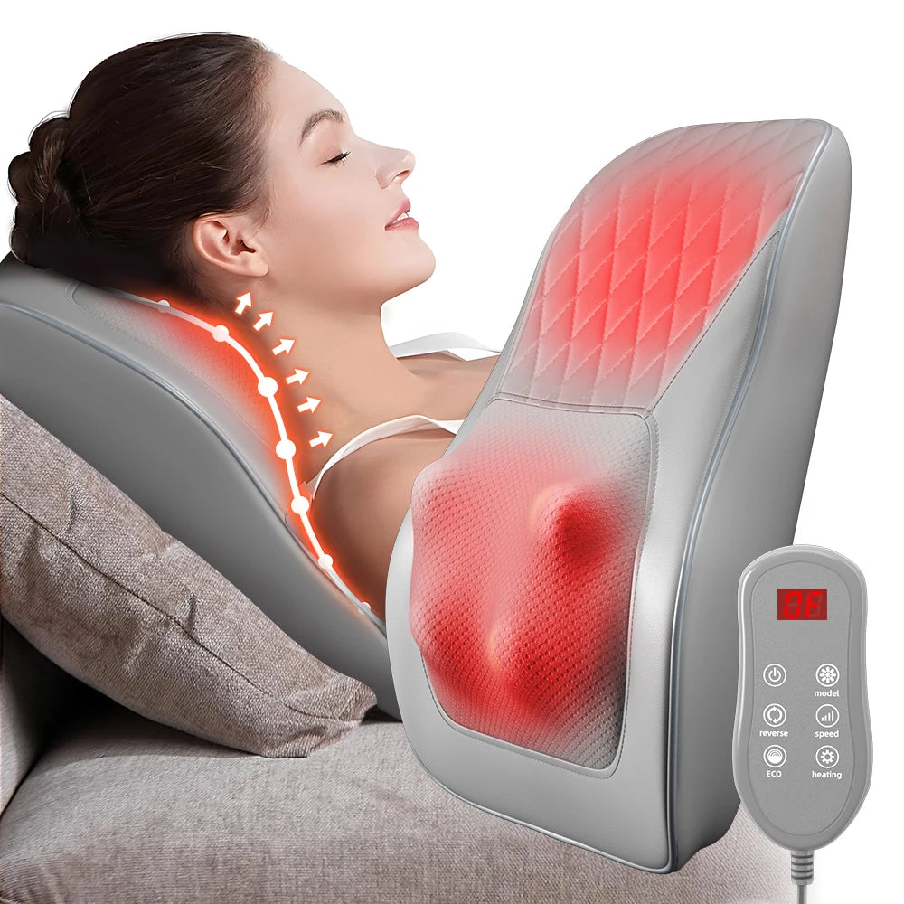 Shiatsu Neck Massage Pillow with Heat Therapy - EU Standard Back Massage Instrument Grey EU Plug GERMANY Tidesmit