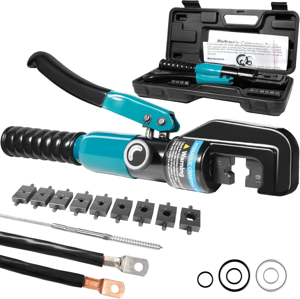 Professional 10-Ton Hydraulic Crimping Tool Kit with 9 Dies, for Battery Terminals & 16/10/8/6/4/25/35/50/70mm² Cable