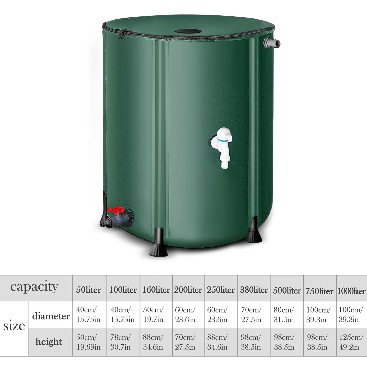 50L-1000L Rain Water Recovery Storage Tank Garden Irrigation Water Bucket Collapsible Rain Barrel Rainwater Collection Container