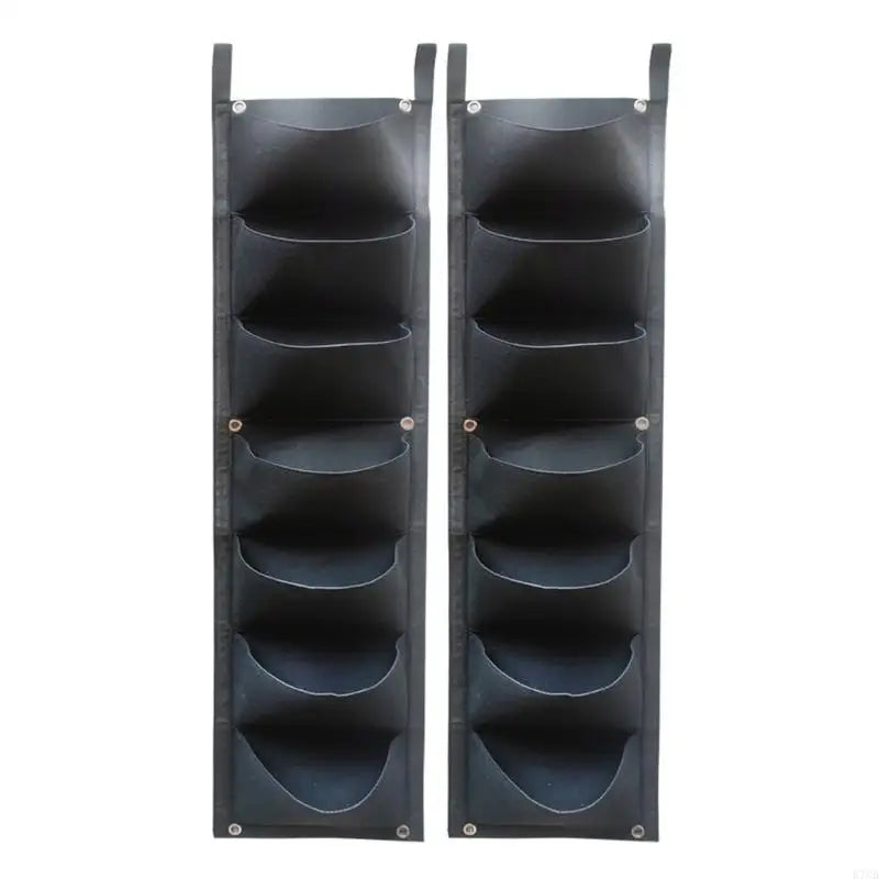 2-pack black vertical wall grow bags, 7 fabric pockets, hanging loops