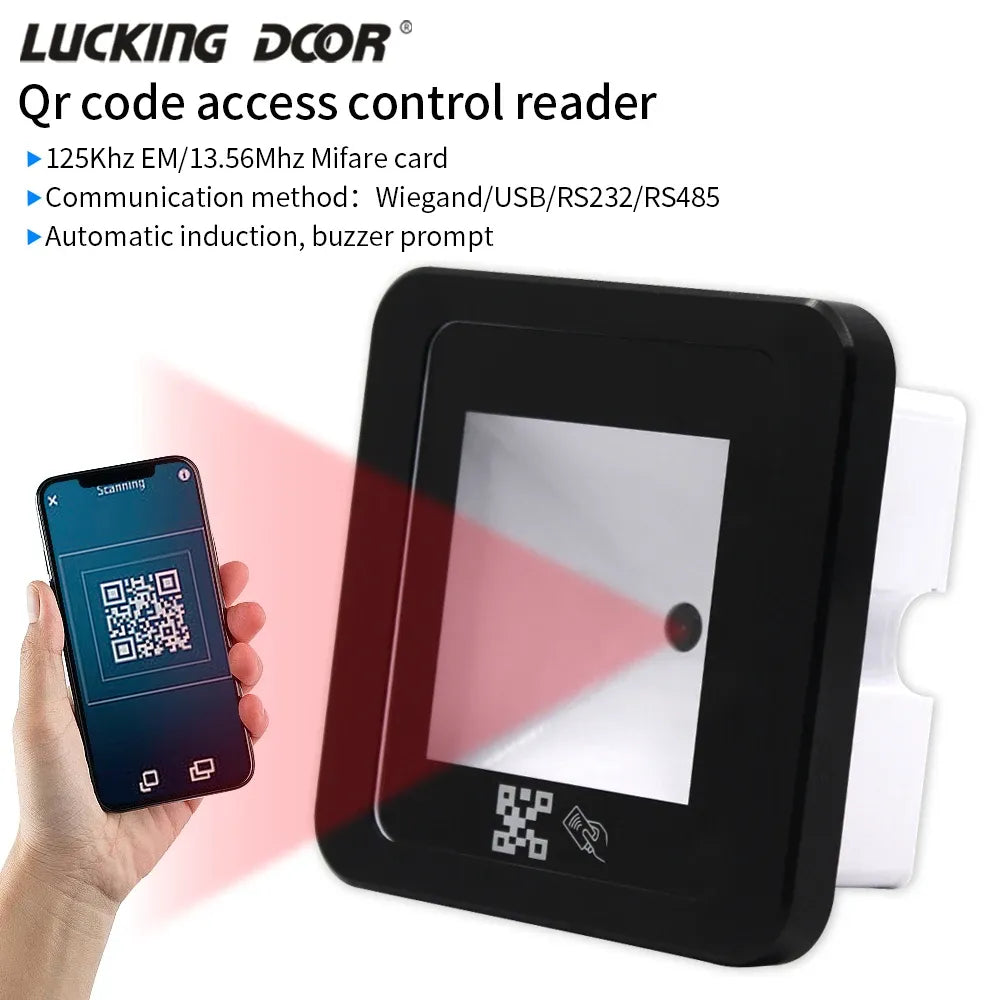 DC12V 125Khz/13.56Mhz RFID Barcode 2D QR Code Reader Access Control Reader Wigand USB RS232 RS485 Interface 86*86MM