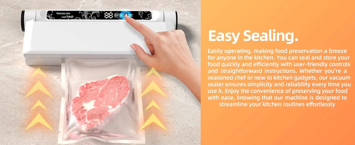 Vacuum Sealer with Bags, Fully Automatic Dry & Wet Food Sealer, One-Click Operation, Strong Suction, Digital Display