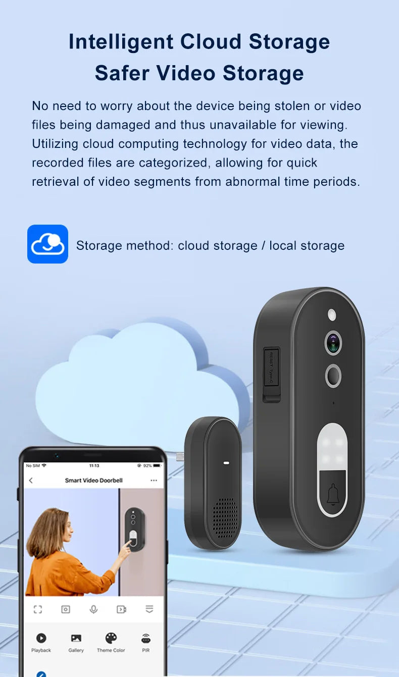 Tuya 1080P HD Wireless WiFi Video Doorbell Smart Home Security Camera Two Way Audio Night Vision Motion Detection IP65Waterproof