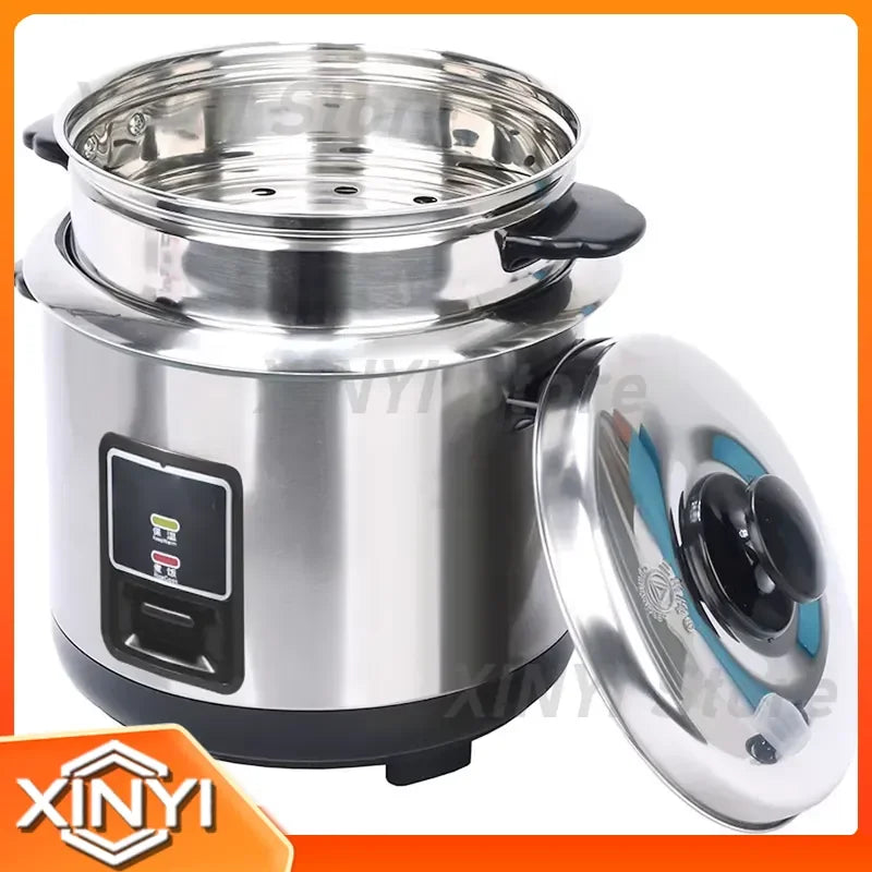 Stainless multi cooker with open top and perforated steamer insert, side handles