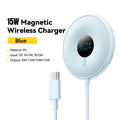 Magnetic 15W Wireless Charger with Digital Display for iPhone 15W Blue CN Tidesmit