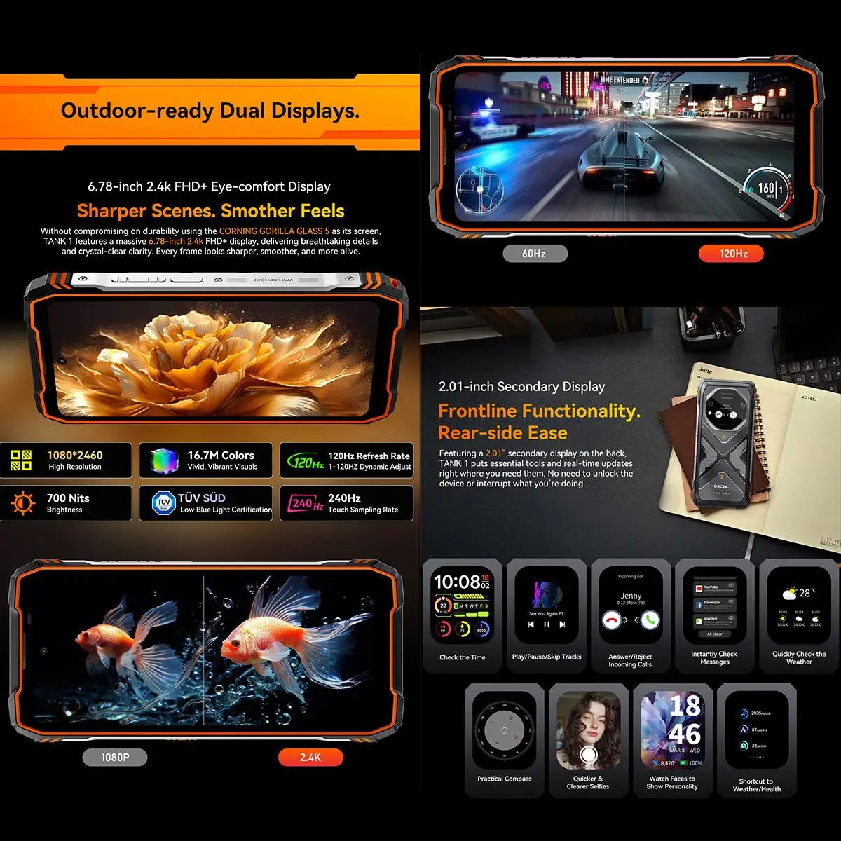 Blackview Oscal TANK 1 Rugged Phone 16GB+512GB 64MP Telephone 6.78 inch Display Android 15 DokeOS 4.2 Mediatek Dimensity 7050 5G