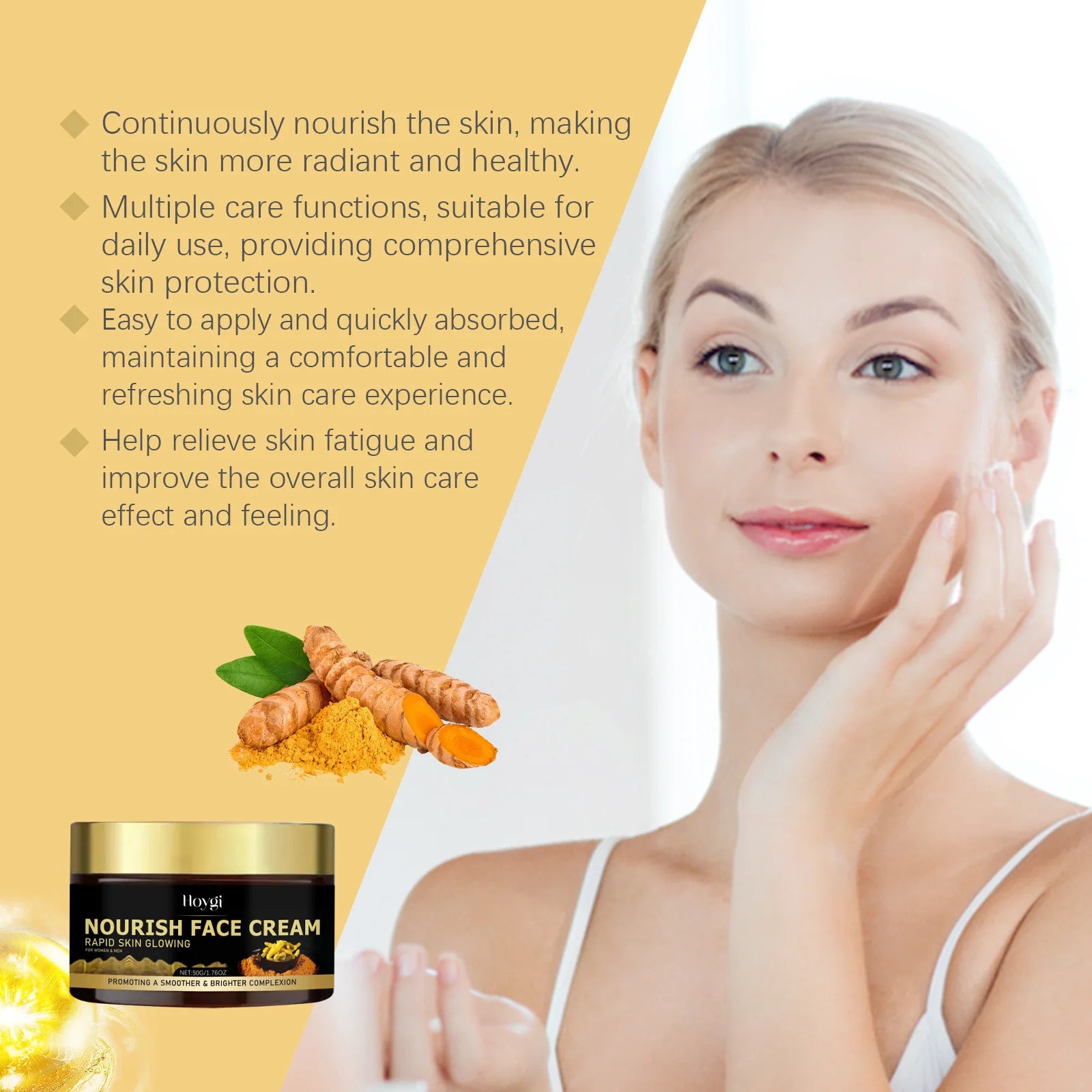 Turmeric Hydrating Face Cream Gentle Nourishing Firming Daily Moisturizer Smooth Silky Skin Skincare Suitable for All Skin Types