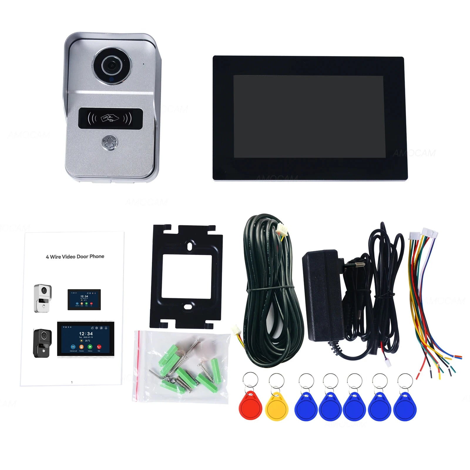Wireless Wifi Video Doorbell System, 1080P Doorphone Door Camera, 7 Inch Touch Screen, Video Intercom 32GB Card for Home 4 Wire