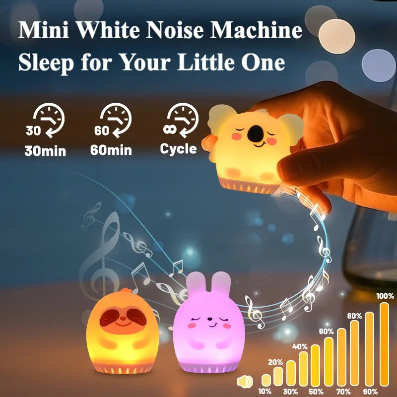 Mini Cute Rabbit White Noise Machine LED Night Light 20 Soothing Baby Music Sleep Aid Silicone Clap Lamp for Kids & Children