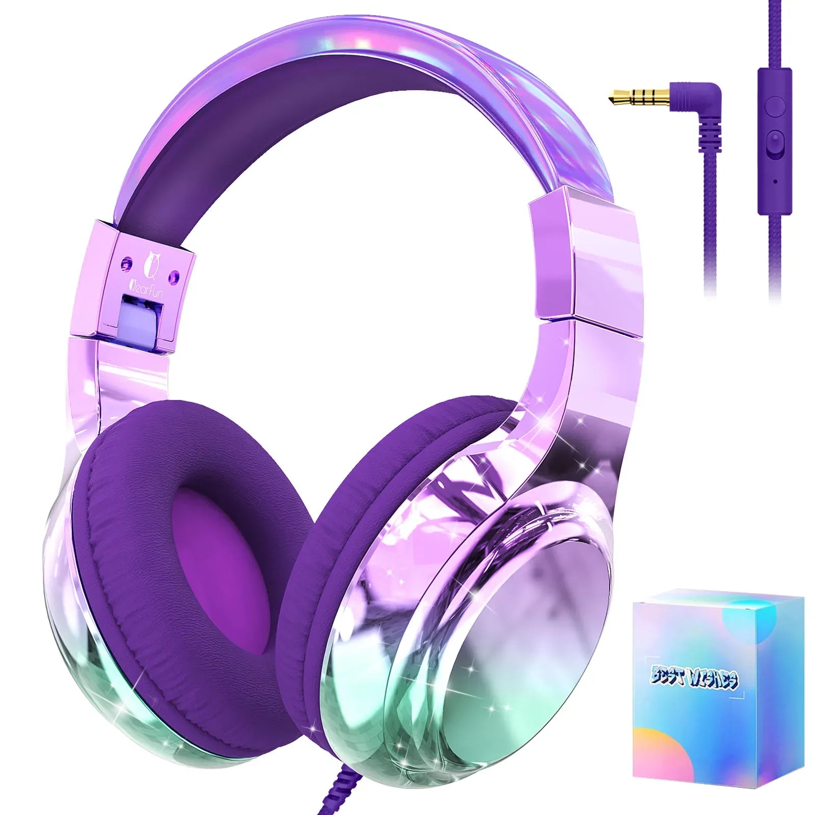 Tidesmit Kids Wired Headphones with Volume Limit and Built-in Mic DeepPurple with Box Tidesmit