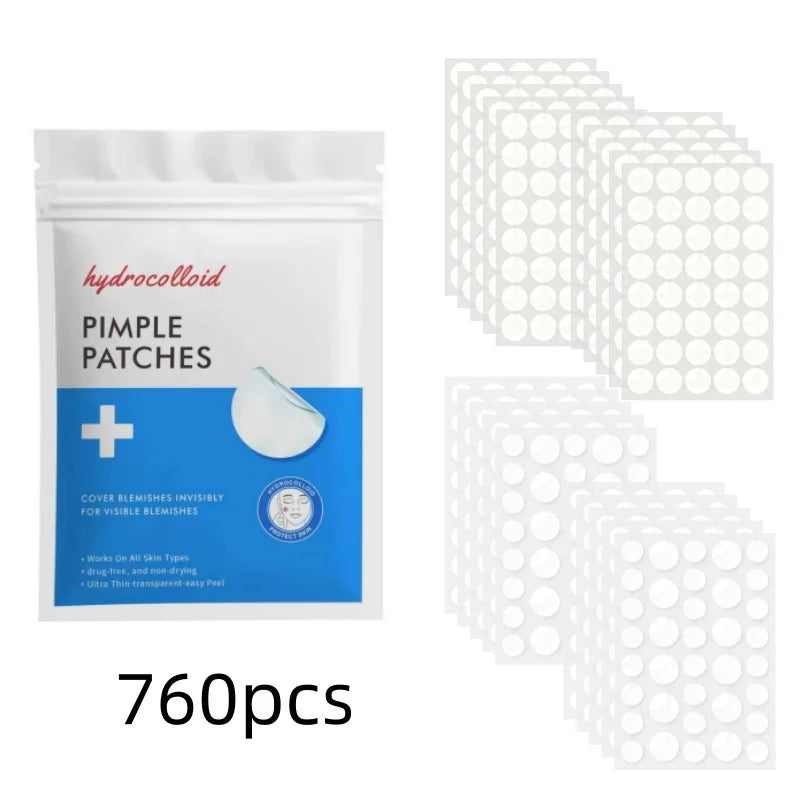 380/760pcs Hydrocolloid Pimple Patches, 2 Round Dot Types, Invisible Spot Cover Stickers, Day Night Use