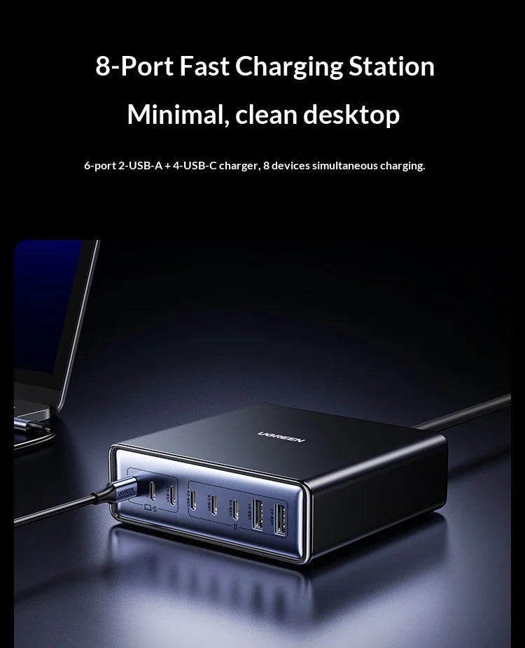 UGREEN 200W GaN Charger 8 in 1 Desktop Laptop Fast Charging Stand For Phone Tablets Smart Watch Desktop Charging Station iPad