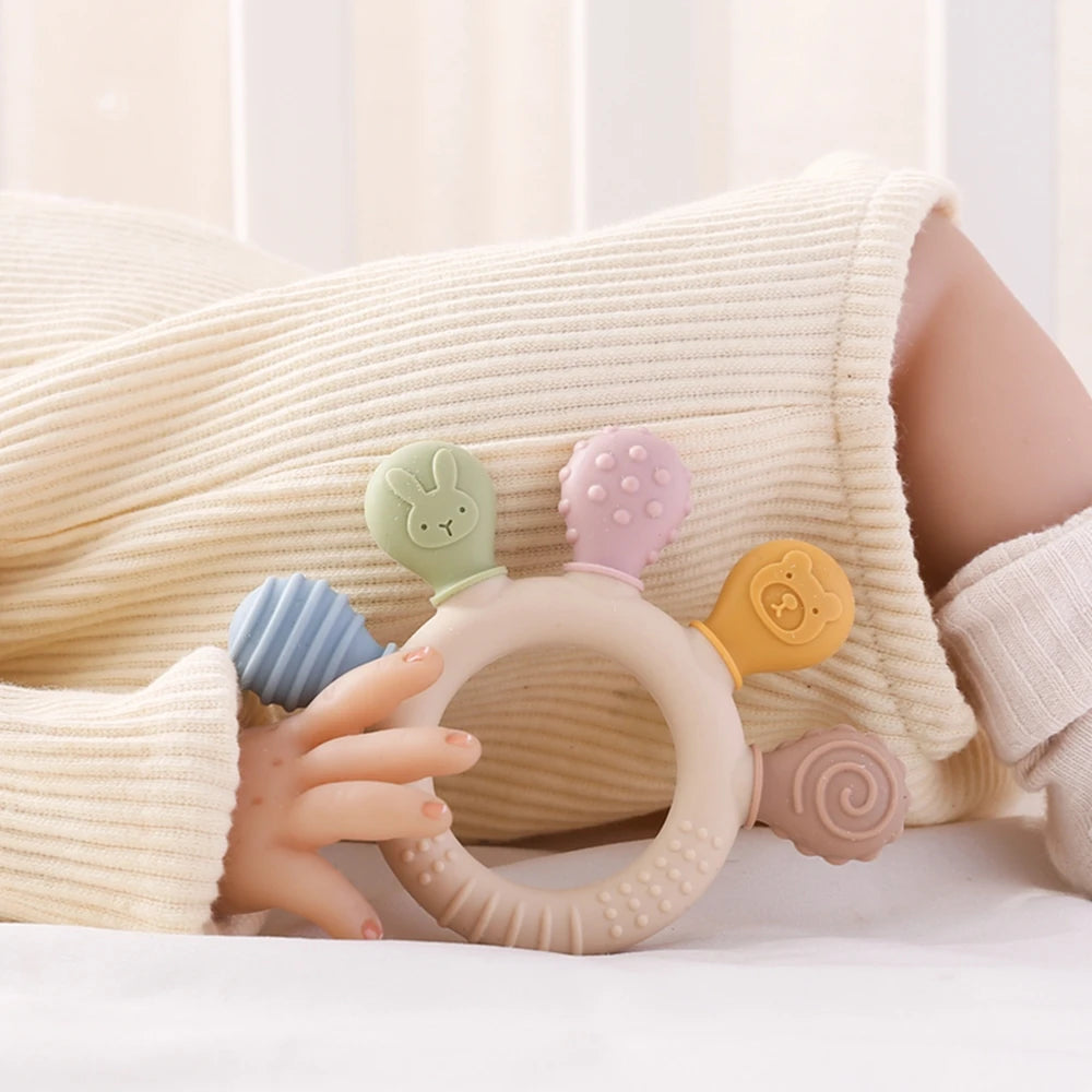 Silicone Baby Teether Toys 0-12Month Food Grade Toddlers Anxiety Teething Ring Sensory Toys Silicone Animal Soothing Accessories