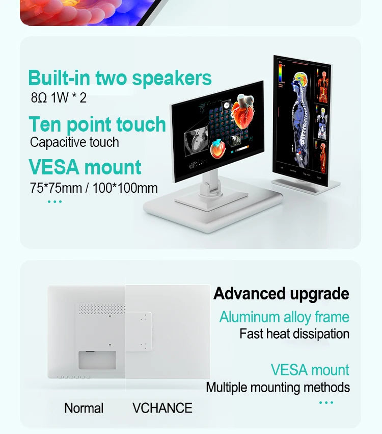 18.5'' 1080p 400nits VESA Mount Medical Grade Portable Monitor Touch Screen for Medical Equipment Fetal Detector Metal Frame